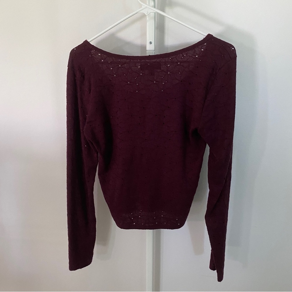 American Eagle Burgundy Soft & Sexy Floral Embroidered Long Sleeve Top - Picture 3 of 3